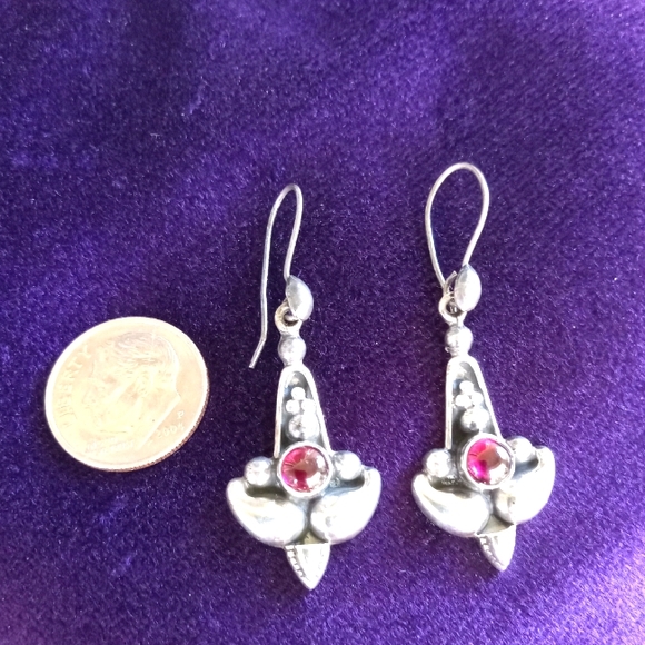 Unique Artisan Sterling Silver .925 with Round Garnets Earrings - Picture 3 of 3